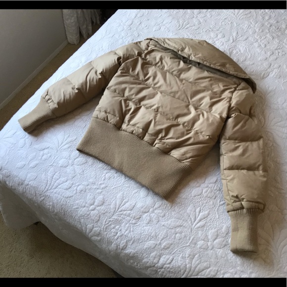 Down and Wool Puffer Bomber Jacket, Camel Color - Picture 5 of 8